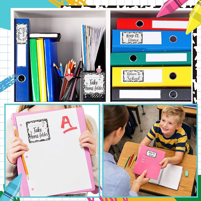 600 Pcs Take Home Return to School Labels,Composition Notebook | 3 Rolls Thermal Printed, Student Homework Folder Stickers, Keep at Home Label, Classroom Office Organization