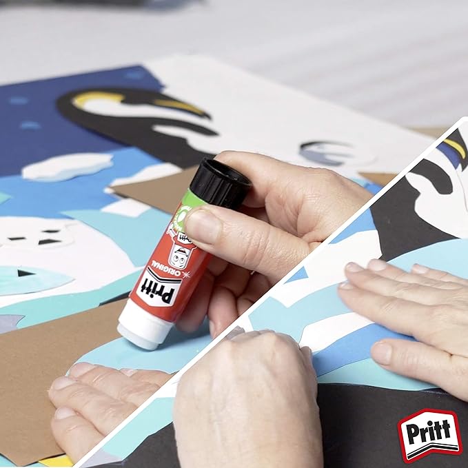 Pritt Glue Stick Pack of 10 - Water Soluble at Low Temperature, Removable, for Children - Large (43g)