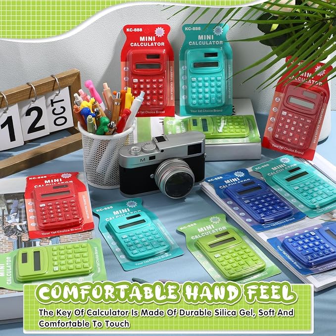 LEIFIDE 48 Pack Pocket Calculator Small Bulk Basic 4 Function Calculator 8 Digit Display Battery Powered for Desktop Home Office School Student Kids (Classic Colors)