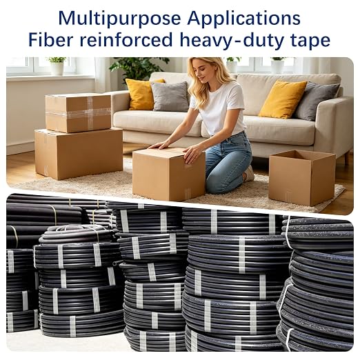 Filament Strapping Tape 2" x 35Yd 2 Rolls Fiberglass Reinforced | Heavy duty fiberglass reinforced strapping tape for shipping, pallet securing and industrial bundling
