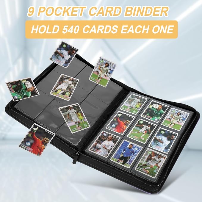 9 Pocket Card Binder, Premium Zip Trading Card Binder, 540 Double Sided Pocket PU Collection Binder, Collector Album, Card Folder for MTG, TCG, Sports Cards