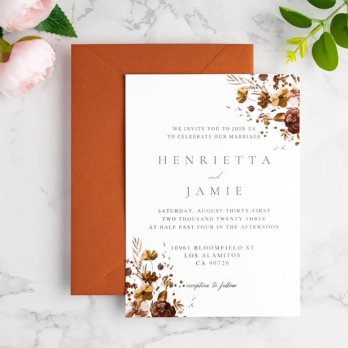 PONATIA 50 PCS/Pack A7 Envelopes, Euro Flap 5x7 Envelopes for Wedding Invitations, Greeting Cards, Acrylic Invitations, Photos, Postcards, Christmas Mailing 5.25 x 7.25 inches (Burnt Orange)