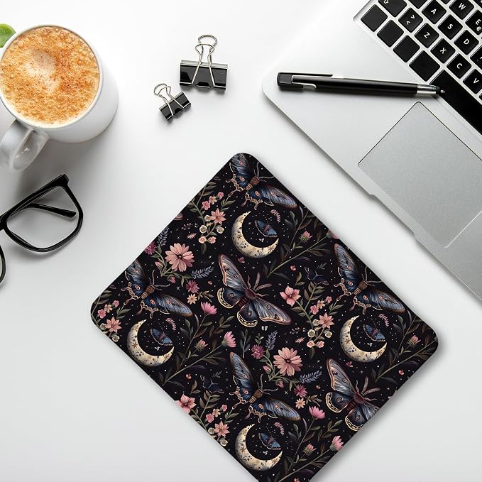 Butterfly Mouse Pad, Mystical Witchy Floral Butterfly Mouse Pads for Wireless Mouse Computers Laptop Desk Accessories, Aesthetic Mouse Pad, Desk Supplies for Women Office, 9.5x7.9 Inch