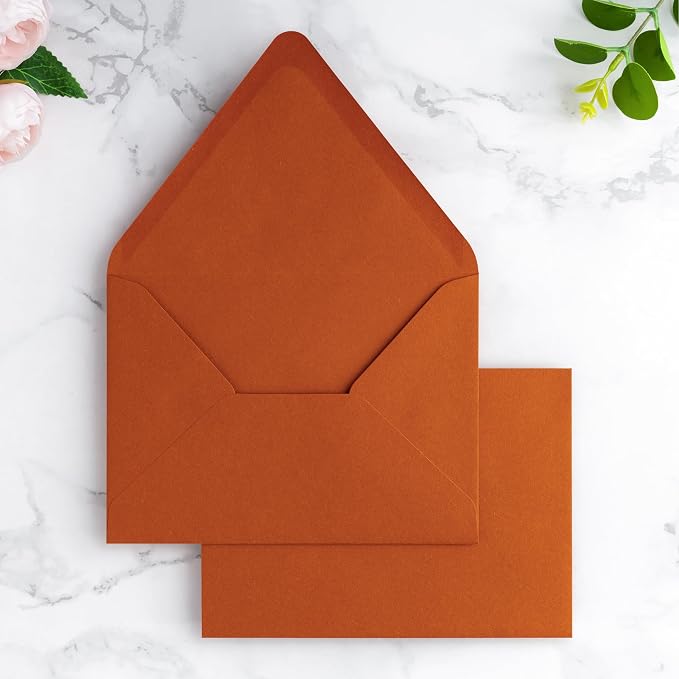 PONATIA 50 PCS/Pack A7 Envelopes, Euro Flap 5x7 Envelopes for Wedding Invitations, Greeting Cards, Acrylic Invitations, Photos, Postcards, Christmas Mailing 5.25 x 7.25 inches (Burnt Orange)