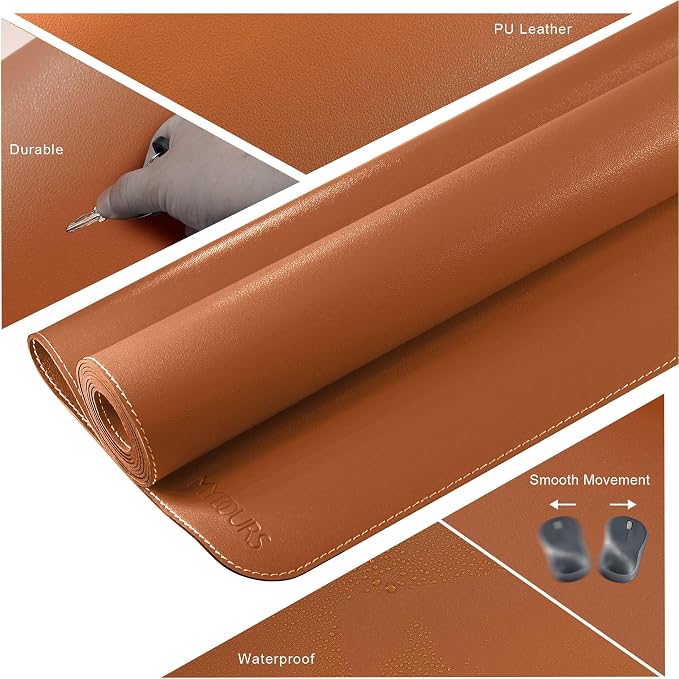 Mydours 55" x 28" XXL Large PU Leather Desk Mat, Gaming Mouse Pad, (Brown) | Extended Dual-Sided Portable Desks Pad, Waterproof Easy Clean Keyboard Computer Desktop Protector for Gift Office Home