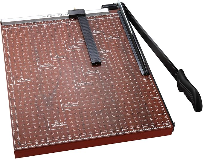 18" Guillotine Paper Cutter, 12-Sheet Precision Trimmer with Safety Lock | Heavy Duty Professional Metal Base, Magnetic Alignment for A2-A7 Cardstock, Large Office School Home Desktop Cutting Tool