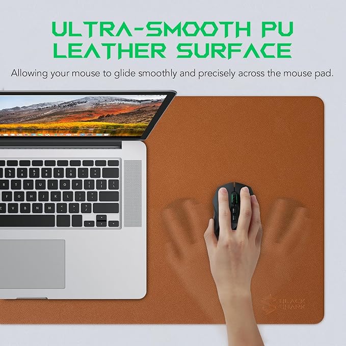 Black Shark Non-Slip Desk Mat, Gaming Mouse Pad (23.6" x 13.7" x 0.12"), Easy-to-Clean Laptop Keyboard Mouse Pad, Writing Pad, Waterproof Desktop Protector, Suitable for Office/Home - Manta P8 Brown
