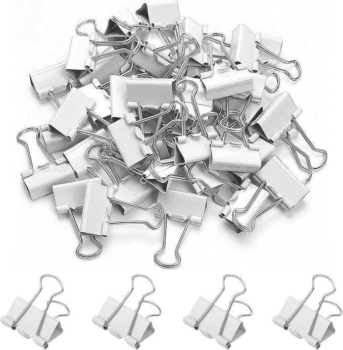 50 Pack Medium White Binder Clips 1 Inch (25 mm), Colored Paper Clamps, Middle Size Paper Clips for Office Home School Business 1"