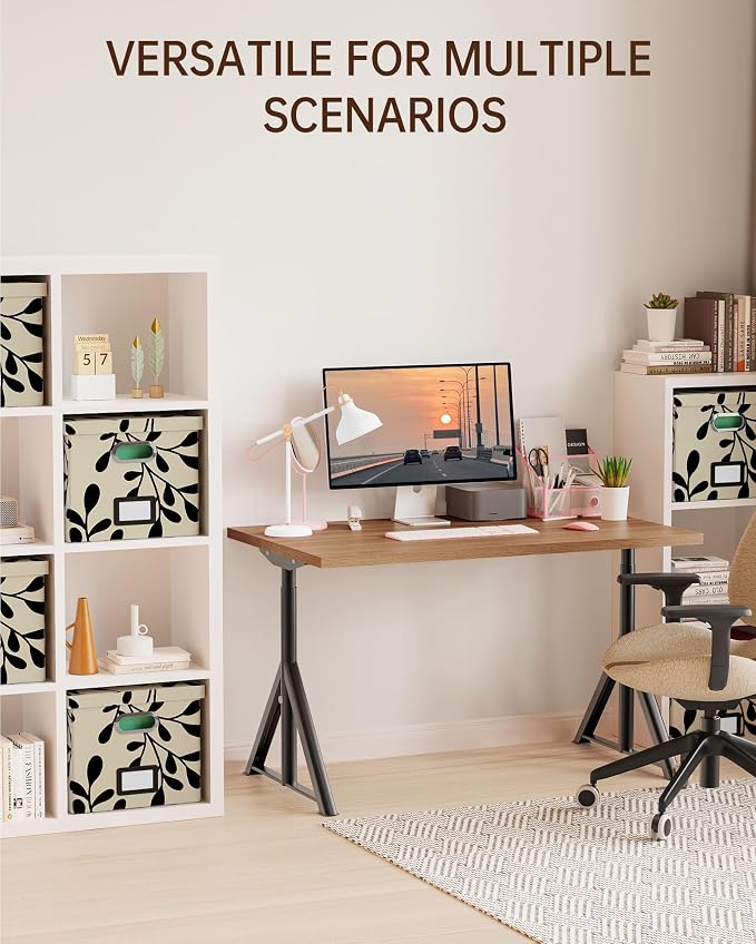 File Organizer with Lid, File Box, File Cabinet for Letter File Folder Storage, Hanging File Organizer for Office/Decor/Home,Document Organizer, 1 Pack,Leaf Black/Cream-Box Only