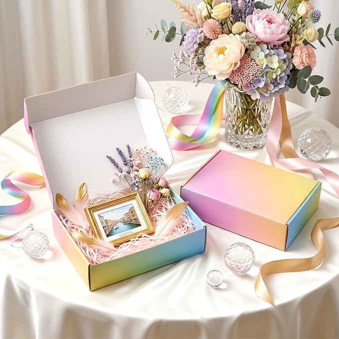 Shipping Boxes for Packaging 9x6x2", 45 Pack Colorful Corrugated Cardboard Boxes, Paper Mailing Boxes for Small Business