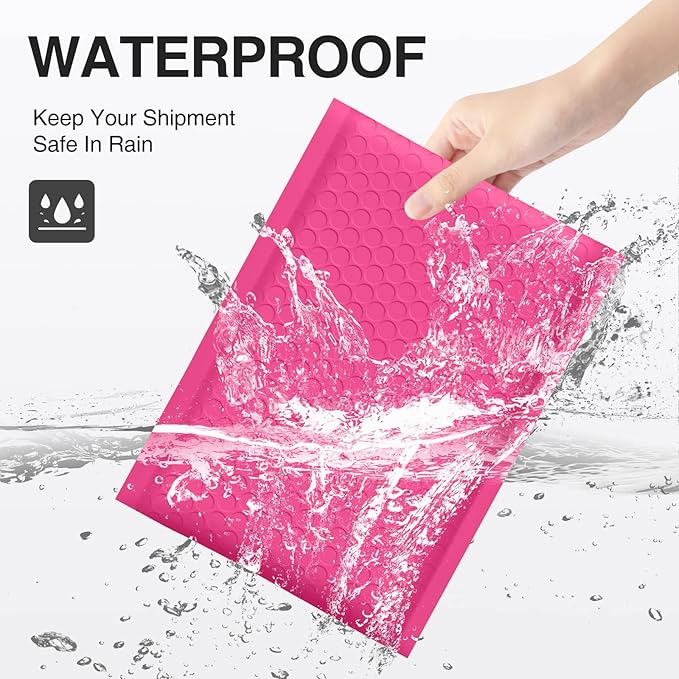 UCGOU Bubble Mailers 5x8.6 Inch Usable Size 5x7 Inch Hot Pink 50 Pack Padded Envelopes Small Business Mailing Packages Self Seal Adhesive Waterproof Boutique Shipping Bags for Jewelry Makeup Supplies