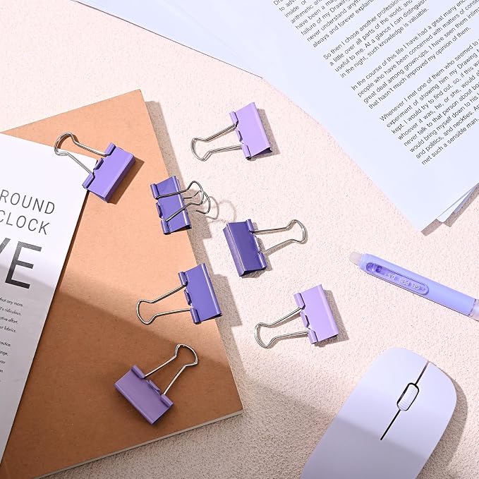 Temiary Metal Binder Clips, Assorted 6 Sizes Purple 208 P for Office, Home | Colored Binding Paperwork Clamp Bulk for Office, Home, School