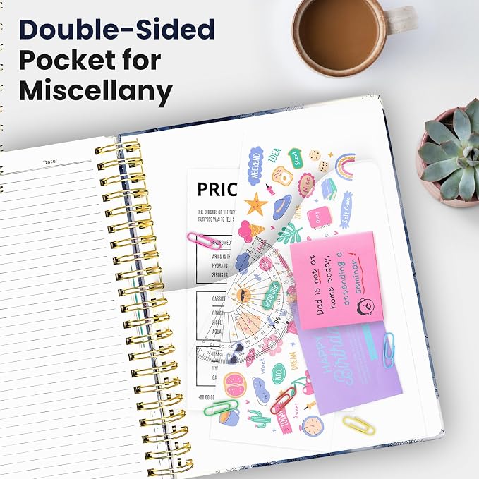 Large Spiral Notebooks for Work 5 Subject with Removable Dividers | 8.5" x 11" Pretty Hardcover Notebook Journal for Women, College Ruled, Perfect for Study & Office , 280 Pages, Marble Vein