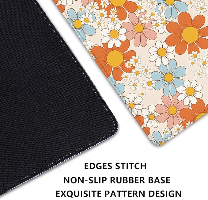 Vintage Floral Mouse Pad Daisy Desk Pad,Retro Flower Mouse Mat,Floral Desk Mat Mouse Mat for Desk,Keyboard and Mouse Pads,Gaming Mouse Pad Mousepad for Computer Office Home Work