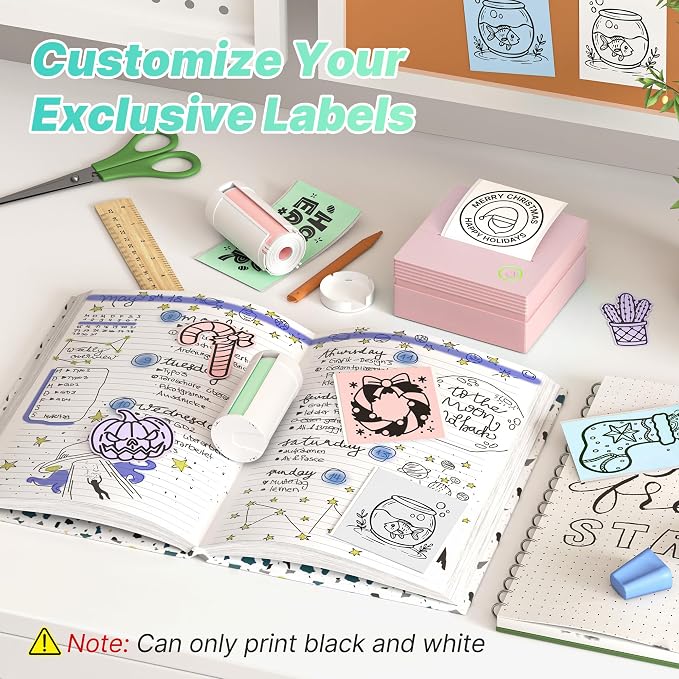 Mini Sticker Printer, PM290 Sticker Maker Machine with 3 Roll Paper | Good Quality, Portable, Smart AI APP, Mini Printer for Study, Gifts for Girls Boys, Back to School Supplies for Teachers