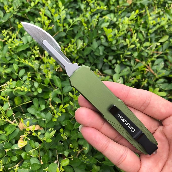EDC Retractable Scalpel Knife, Fast Open Automatic Utility Knife, Auto Box Cutter with 10PCS #23 and 3PCS 0.4mm thick #60 Scalpel Blades