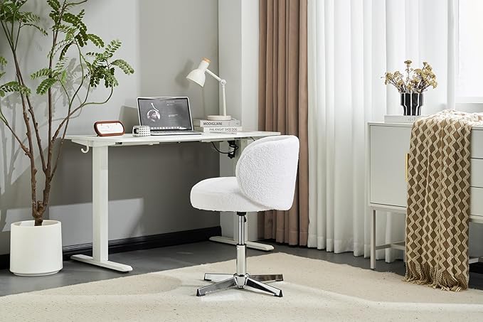 VINGLI Cute Small Swivel Desk Chair Comfy no Wheels,Ergonomic Low-Back Lumbar Support Vanity Nail Tech Computer Task StoolGirls Women Kids Chair for Home Office,Height Adjustable,Teddy Fleece,White