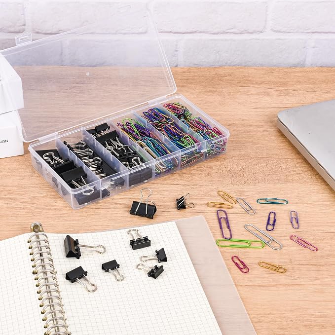 Colored Paper Clips and Black Binder Clips for Office Home School Supplies | 405PCS,Assorted Sizes,Keeps Organized