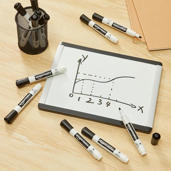 Amazon Basics Low-Odor Dry Erase Whiteboard Markers, Fine Tip, Quick-Dry, Black, 36-Pack