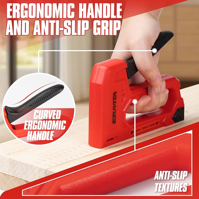 Light Duty Staple Gun for Wood, Red Upholstery Staple Gun Kit | 2000pcs JT21 Staples 1/4, 5/16, 3/8 inch, Staple Remover Included, for Crafts, DIY, Classroom