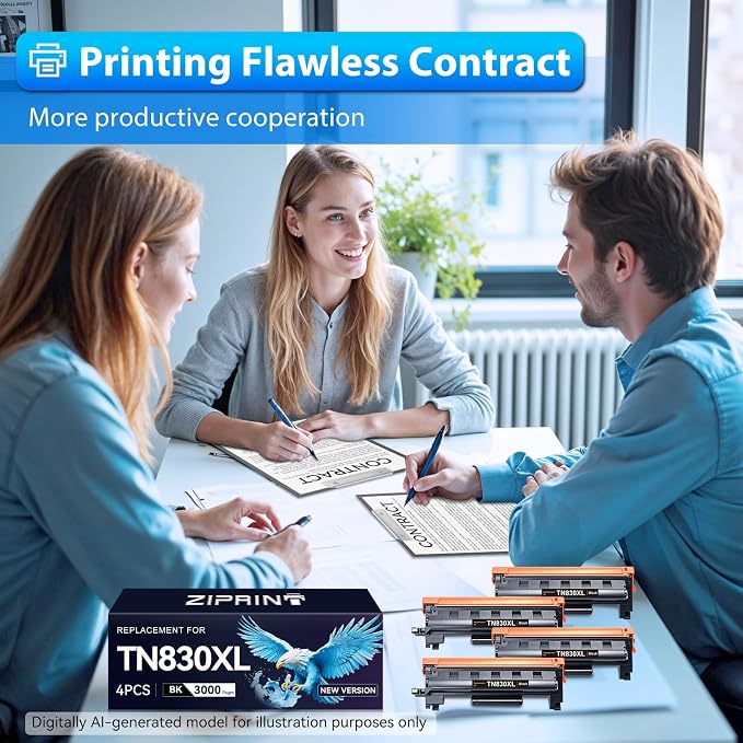 TN830XL Toner Compatible with Brother TN830 HL-L2460DW HL-l2405W, 4-Pack | Black Toner, 3000 Pages Each, Built-in Stable Chip, Fits MFC-L2900DW, TN830XL V R, Crisp Dark Prints for Home Office Printing