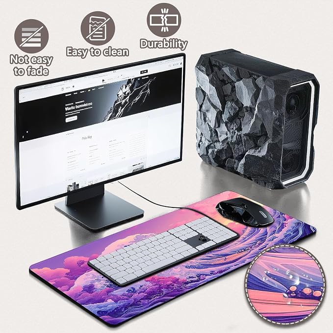 Mouse Pad Gaming - Desk Mat for Keyboard and Mouse - Kanagawa Large Mouse Pad for Desk, Japanese Sea Wave Mousepad (31.5" x 11.8") with Non-Slip Base, Desks Pad Mat for Gaming, Office and Home