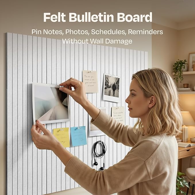 X-Large Cork Board Alternative 12-Pack Felt Bulletin Board Thick and Decorative Pin Board for Home Office Walls 47.24 x 35.43 Inches with 72 Adhesive Tabs - [White]