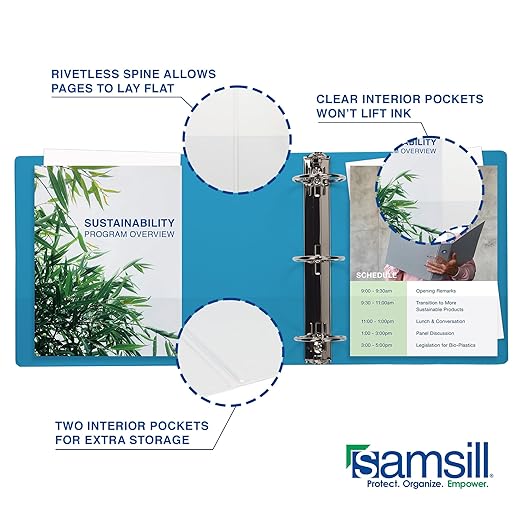 Samsill Durable 1 Inch Binder, D Ring Binder, Customizable Clear View Cover, Sky Blue, Holds 225 Pages
