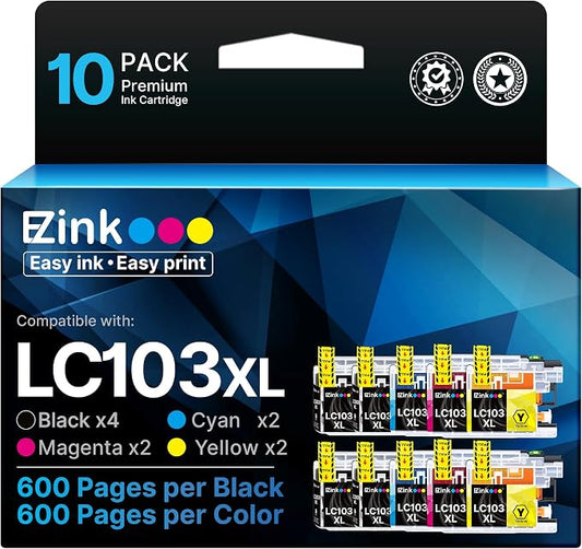 E-Z Ink LC103XL LC103 Ink Cartridges for Brother Printer LC103 XL LC101 | Compatible for Brother LC103 Ink Cartridges LC 101 LC 103 for MFC-J870DW MFC-J470DW MFC-J6920DW MFC-J6520DW MFC-J450DW (10P)