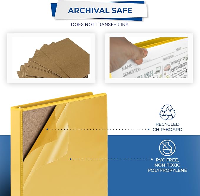 Samsill 1 Inch 3 Ring Binders, Economy Round Ring, Clear View Cover, 200 Sheet Capacity - for School, Home, Office - Yellow, 12 Pack