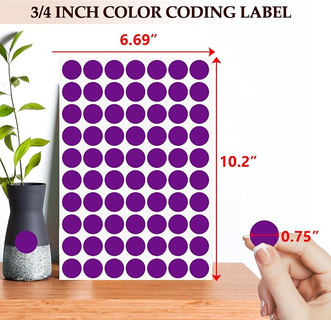 PARLAIM 3/4 Inch Coding Circle Sticker Labels,Pack of 1050 Round Color Code Dot Labels Stickers for Home Office Marking,Organizing(Fluorescent Purple)