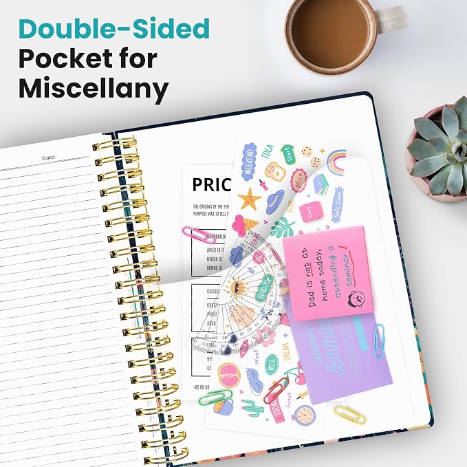 Large Spiral Notebooks for Work 5 Subject with Removable Dividers | 8.5" x 11" Pretty Hardcover Notebook Journal for Women, College Ruled, Perfect for Study & Office , 280 Pages, Moonlit Meadow