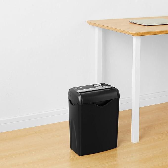 Amazon Basics 6-Sheet Cross-Cut Paper and Credit Card Shredder with 3.8 Gallon Bin, Shreds Staples, Black