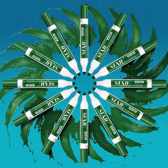 SFAIH Chisel Tip Dry Erase Markers, 36 Pack, Green, with Magnetic Eraser | 1s Quickly Dry, Low Odor, Non-Toxic Ink, White Board Markers for Office, Essential Supplies for Teachers, Back to School
