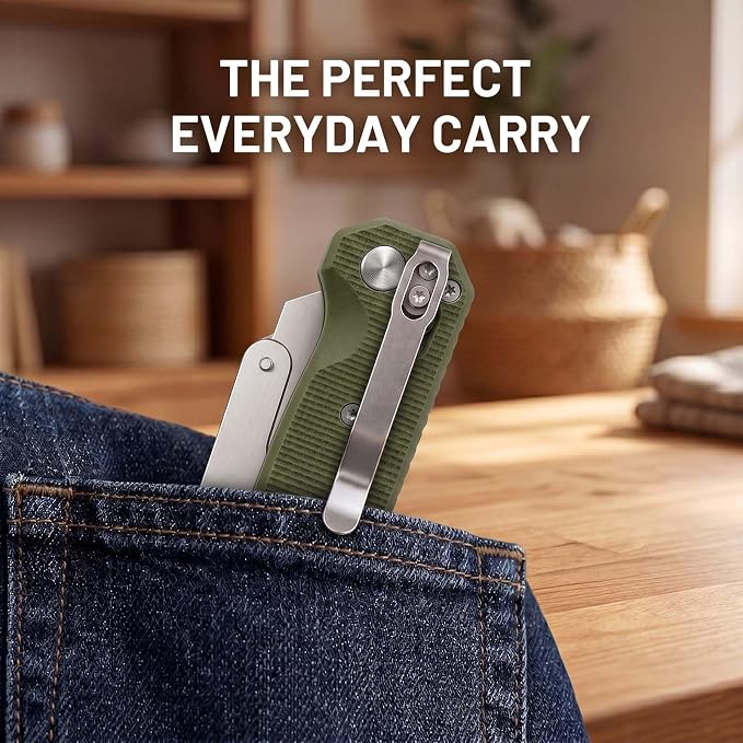Folding Utility Knife, Pocket Knife, Box cutter Knife with Pocket & Rail Lock, Durable Razor Knife for Home Office Warehouse Everyday Carry, Gift for Men Women（Green）