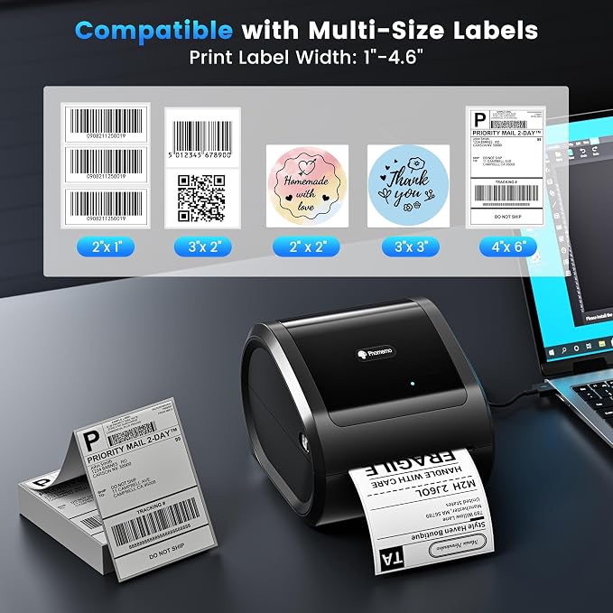 Phomemo D520BT Thermal Label Printer for Business with Built-in Paper Bin | 4x6 Bluetooth Shipping Label Printer for Small Business & Packages, Compatible with Android, iOS, PC, Amazon, Shopify, USPS