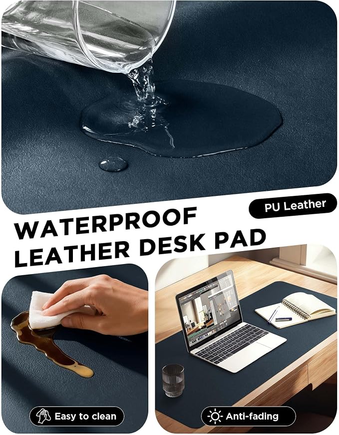YSAGi 55" x 24" Large PU Leather Desk Mat for Keyboard and Mouse - Waterproof Non-Slip Desk Pad Protector for Office, Home, Writing Desk, Dark Blue