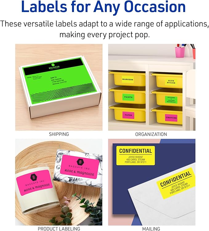 Avery Printable Address Labels with Sure Feed, 1" x 2-5/8", Assorted Neon Colors (Magenta, Green and Yellow), Laser & Inkjet Compatible, 450 Blank Labels Total (5979)