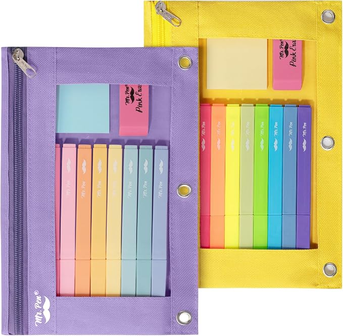 Mr. Pen- Pencil Pouch for 3 Ring Binder, 2 Pack, 10"x6.75", Smooth Zipper | Clear Window, Large Capacity Pencil Case with 3 Reinforced Grommets for School, Office, Supplies Storage | Clear Window, Large Capacity Pencil Case with 3 Reinforced Grommets f...