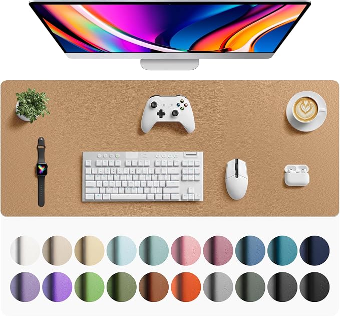 Aothia Faux Leather Desk Mat for Keyboard & Mouse (Khaki, 42" x 17") | Creates One Clean Surface For Your Keyboard, Mouse And Laptop, Helping Keep Your Workspace Organized Every Day