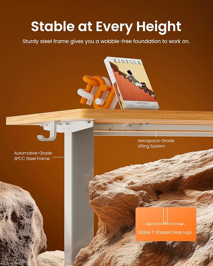 ErGear Height Adjustable Electric Standing Desk, 40 x 24 Inches Sit Stand up Desk, Memory Computer Home Office Desk, Light Vintage Brown