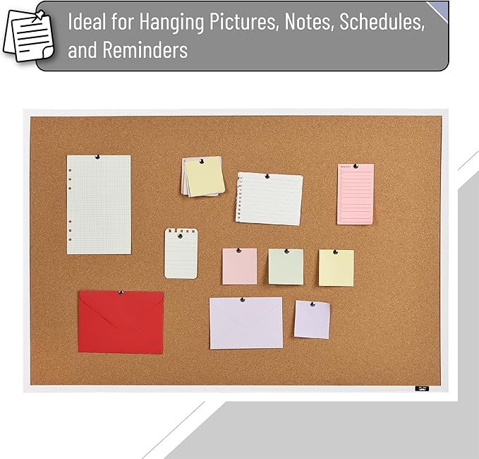 Mr. Pen- Cork Notice Board, 36 X 24 Inches, White Cork Bulletin Board for Walls, Pin Boards, Framed Corkboard, Decorative Hanging Pin Boards, Perfect for Office & Home Decor