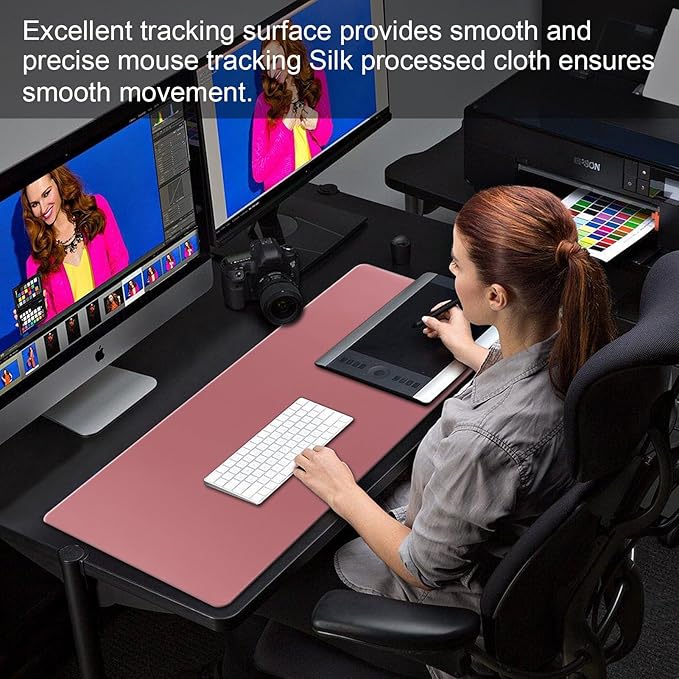 Gaming Mouse Pad,Large Mouse Pad Size 31.5x11.8 Thickness 0.12 inches,Premium-Textured Non-Slip & Waterproof Computer Mousepad with Stitched Edges for Gaming,Office & Home-80x30 Darkpaink013