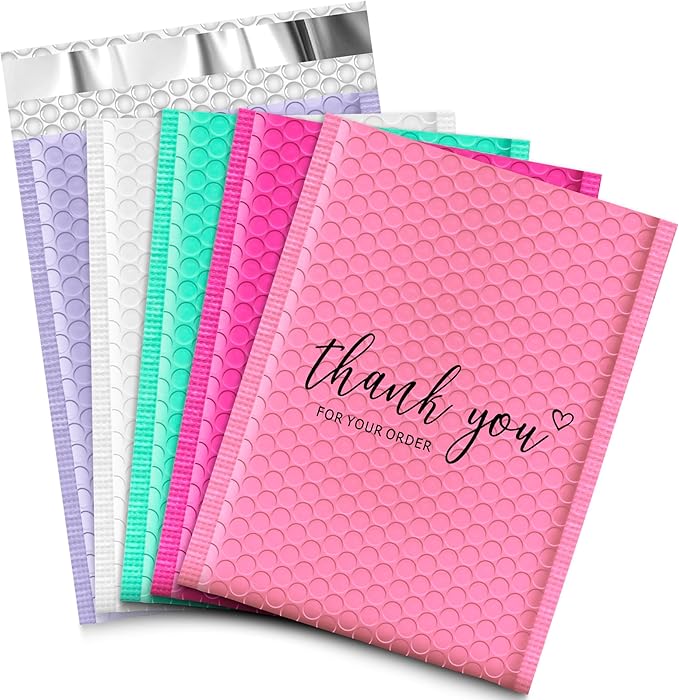 JinRuiKJ Multicolored1 Bubble Mailers 8.5x12" 25 Pack, Padded Envelopes, Cushioning Padded Shipping Envelopes for Jewelry, Makeup - Pink, White, Green, Purple, Rose Red