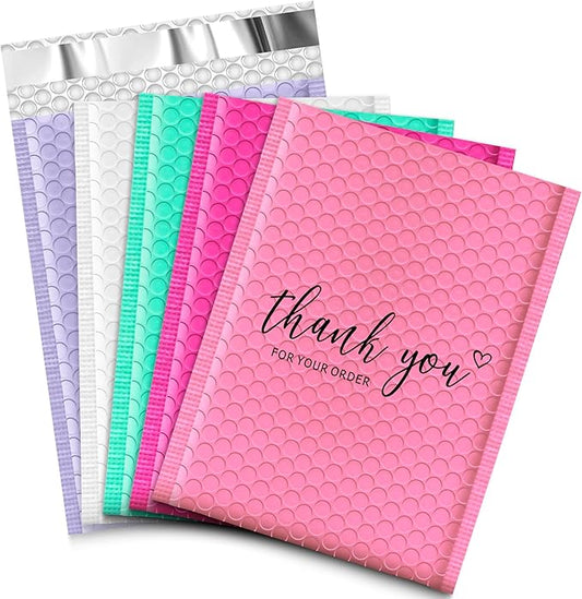 JinRuiKJ Multicolored1 Bubble Mailers 8.5x12" 25 Pack, Padded Envelopes, Cushioning Padded Shipping Envelopes for Jewelry, Makeup - Pink, White, Green, Purple, Rose Red