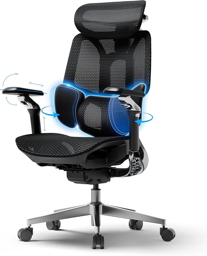 Hbada E3 Pro 2026 Edition Ergonomic Office Chair, Mesh Desk Chair with 3-Zone Floating Lumbar Support, Upgraded 4D Headrest, 720° Armrests, Black