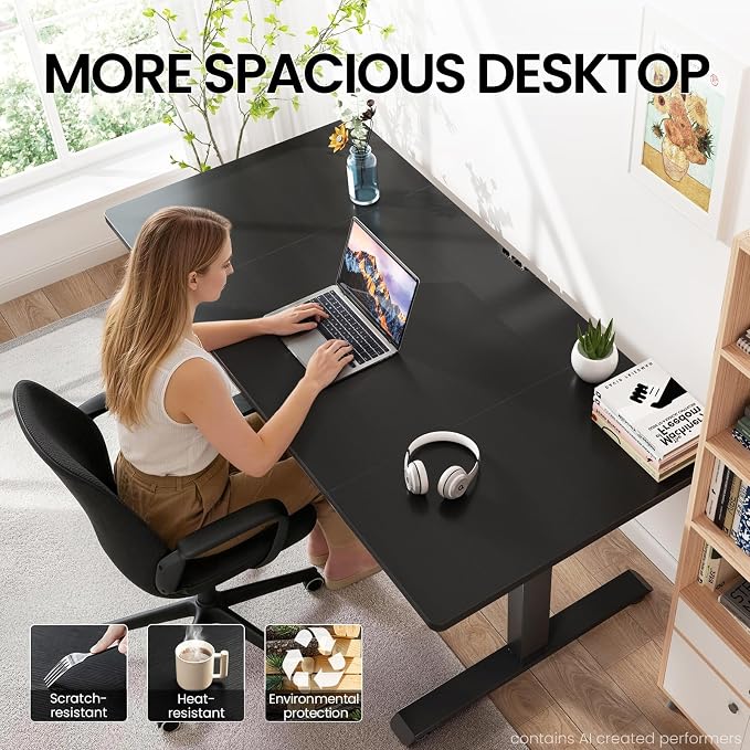 Veken 63" x 28" Super Large Standing Desk, Conference Room Tables, Black | Height Adjustable Electric Computer Desk, Sit to Stand Up, Modern Workstation for Home Office, Writing, Gaming Study