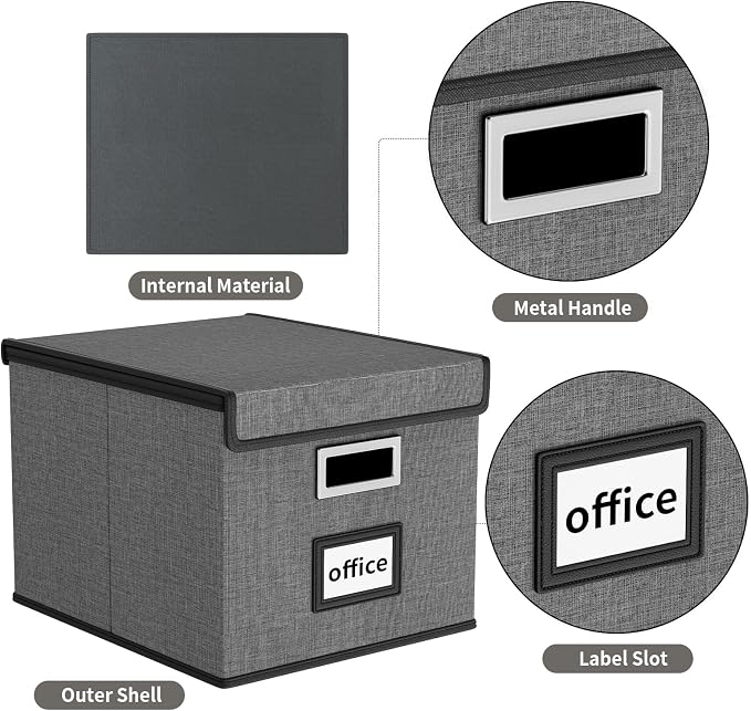 File Organizer Box with Lids, Collapsible File Folder Organizer | File Box with Plastic Slides for Document, Filing Bin for Letter Size Hanging File Folders (1 Pack, Smoky Gray)
