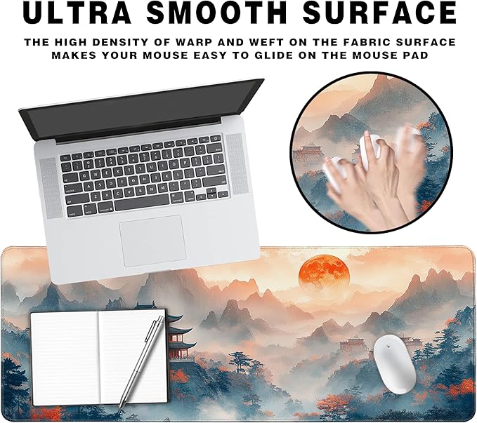 Long Gaming Mouse Pad Extended Anime Large Desk Pad with Non-Slip Base Full Keyboard Mat with Stitched Edges for Gaming and Office 31.5 x 11.8 inches (Mountain View)