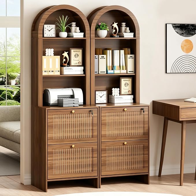 64.8"H Arched 2 Drawer File Cabinet, Farmhouse Vertical Cabinet with Lock | Vertical Filing Cabinet Fits Letter,Legal,A4 Hanging Folders,with Printer Stand Storage Bookshelf for Home Office,Living Room